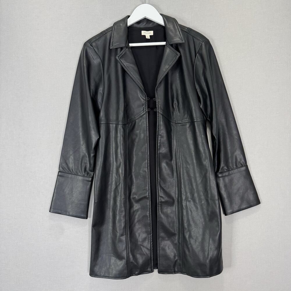 Pilcro Anthro Faux Leather Tunic Jacket Women M Black Coat Y2K Grunge Streetwear
